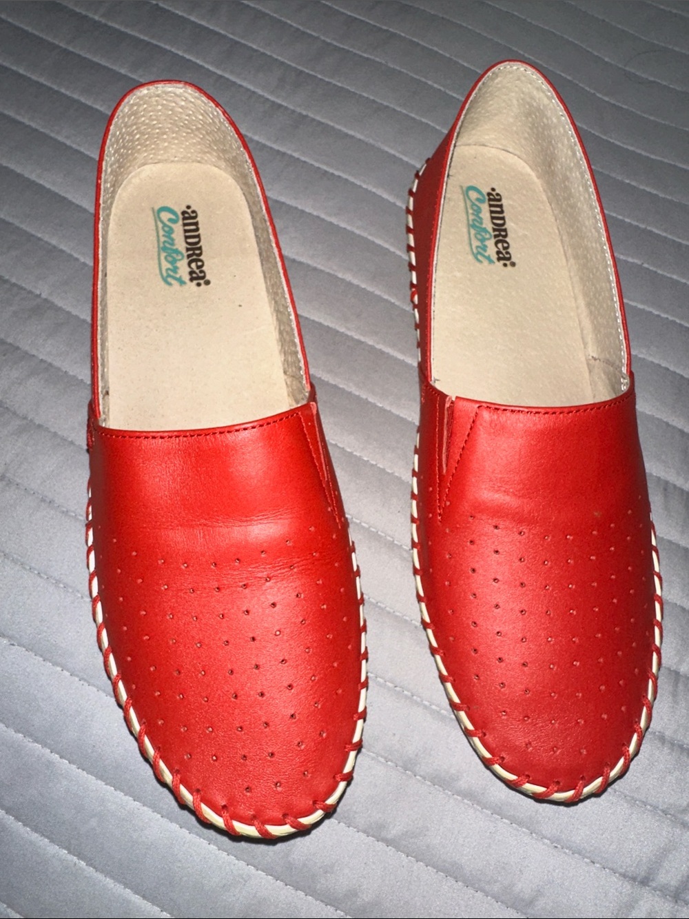 ANDREA FENZI Red Perforated Slip-On Loafers